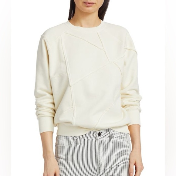 FRAME Patchwork Crewneck Sweatshirt | Ecru Cotton | Size S | $185 MSRP - Picture 1 of 6